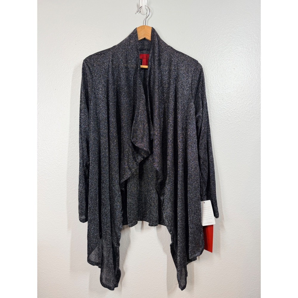 JS Collections Cardigan Women's M Black Metallic Sparkle Drape‎ Front Formal